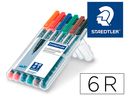 6 rotuladores retroproyección Staedtler Lumocolor 317 punta fina tinta color